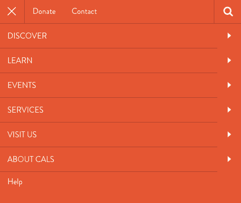 Full menu available by tapping the hamburger menu